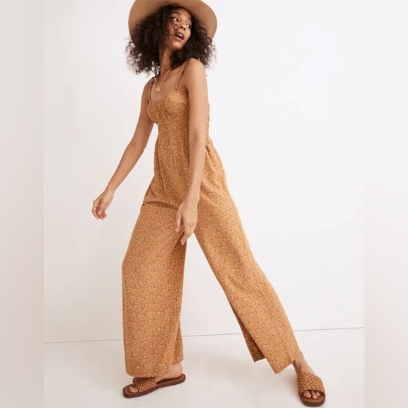 Madewell Sophia Tank Wide-Leg Jumpsuit Florentine Floral viscose SZ M pockets - Picture 1 of 11
